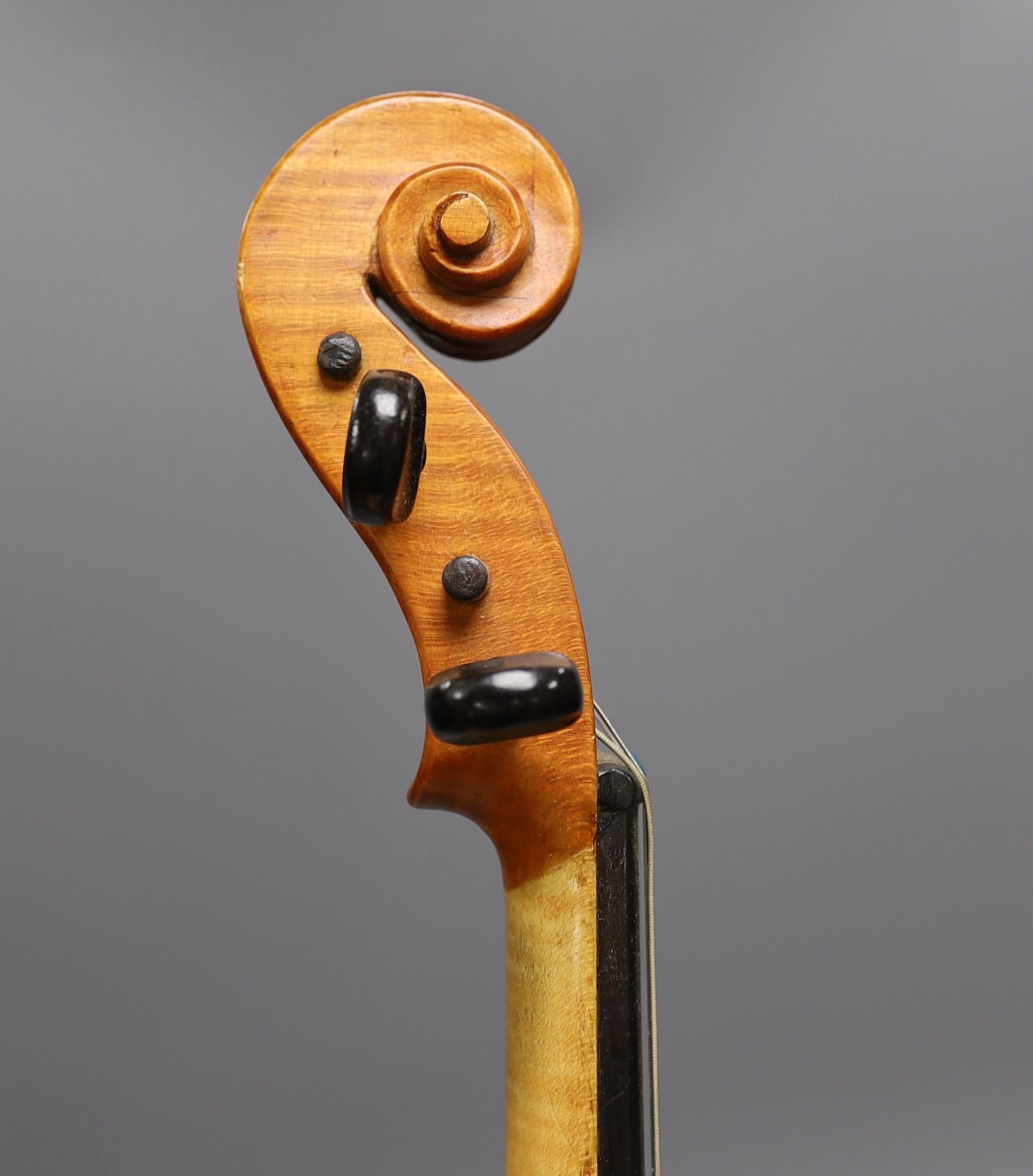 A 20th century Viola, unlabelled with 2 piece 16 inch back, cased